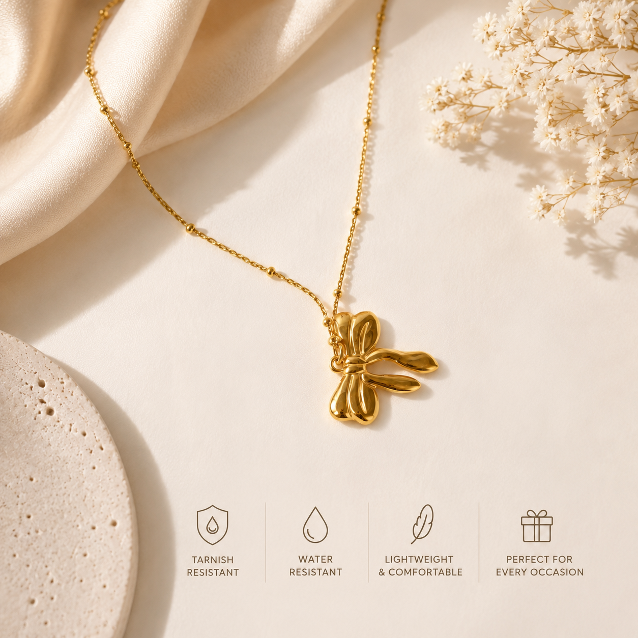 Gold Bow Pendant Necklace