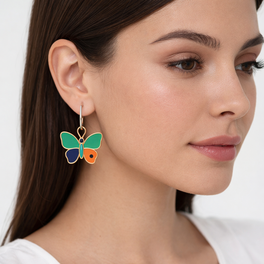 Atlin Colorful Enamel Butterfly Drop Earrings – Cute Statement Jewelry for Women & Girls