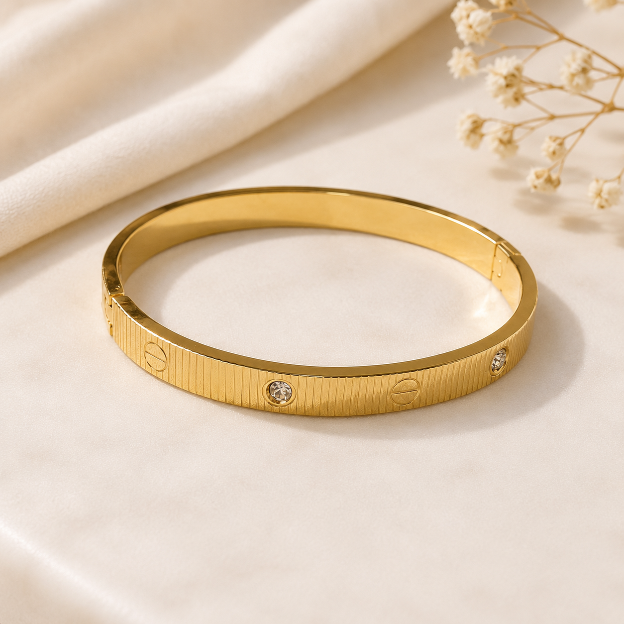 Luxury Gold-Plated Crystal Screw Motif Bangle Bracelet