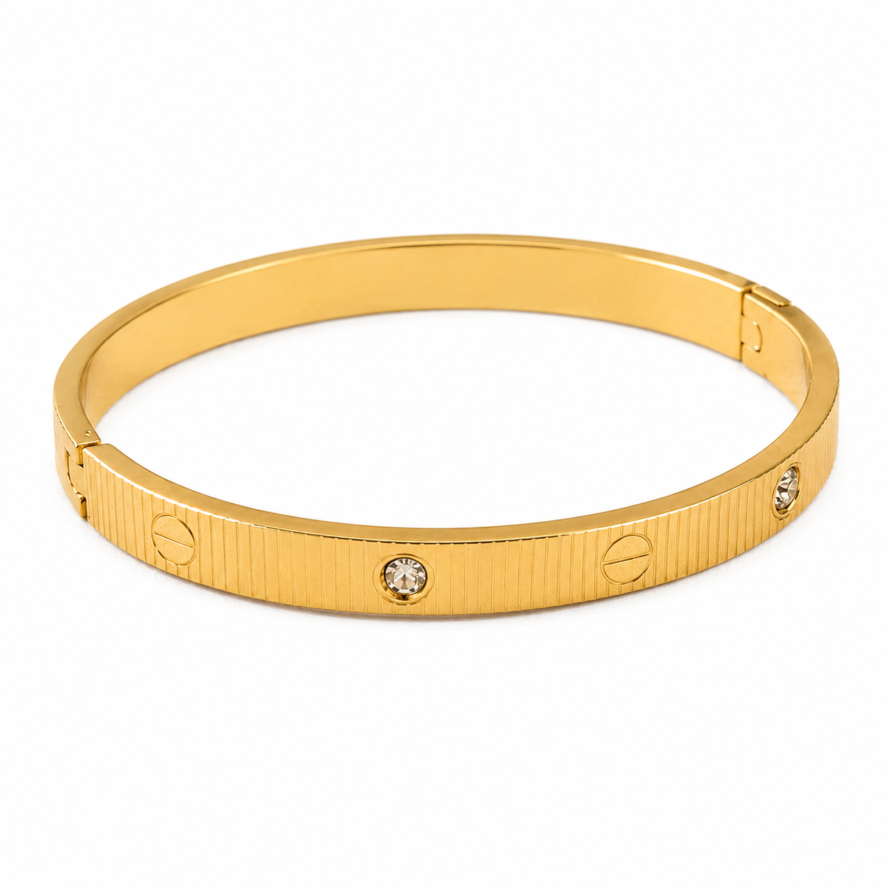 Luxury Gold-Plated Crystal Screw Motif Bangle Bracelet