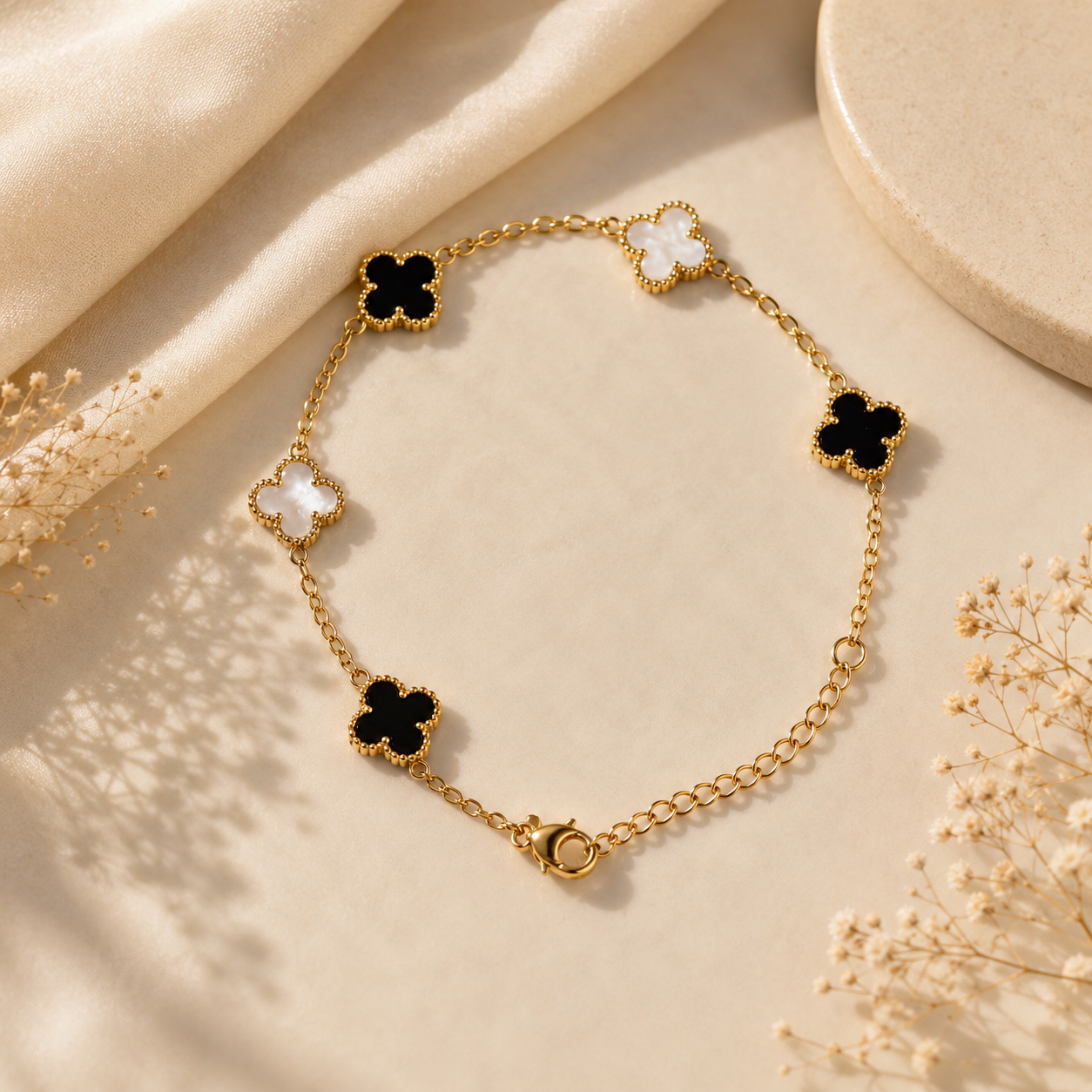 Black & White Clover Bracelet