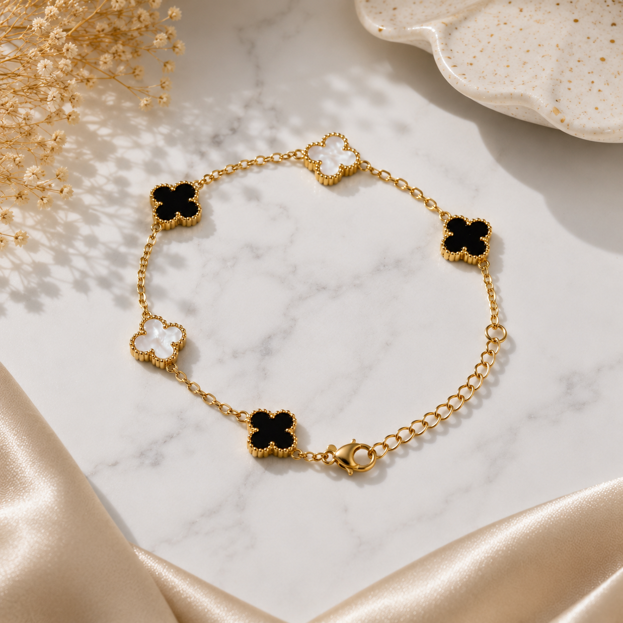 Black & White Clover Bracelet