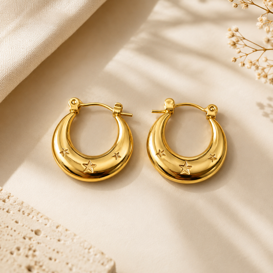 Bold Gold Hoop Earrings with Stars
