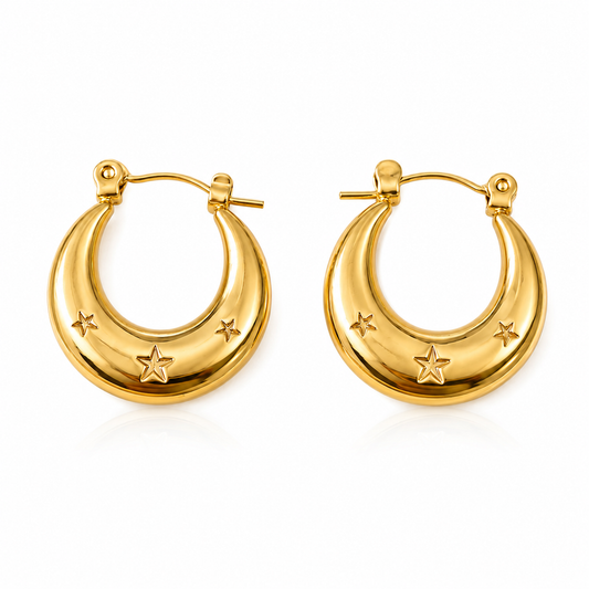 Bold Gold Hoop Earrings with Stars