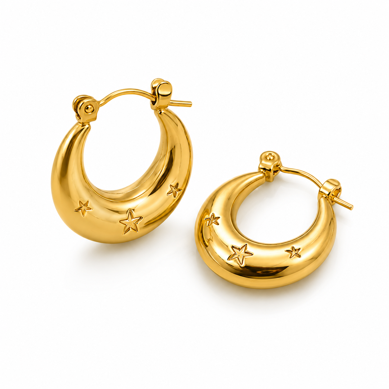 Bold Gold Hoop Earrings with Stars