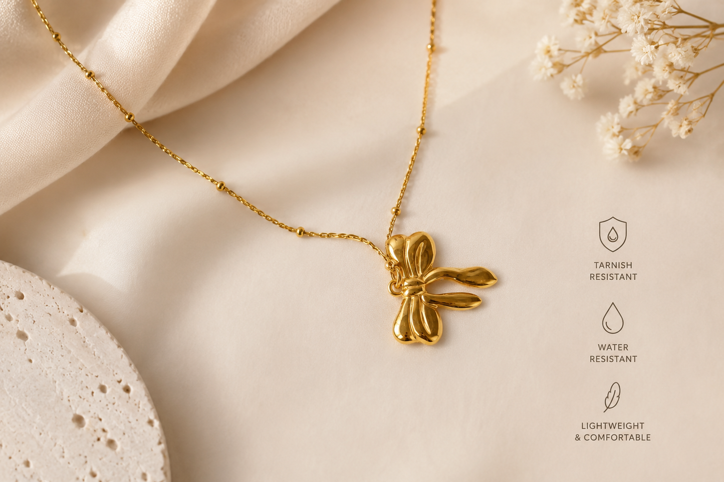 Gold Bow Pendant Necklace