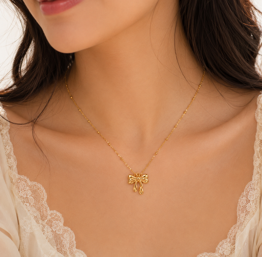 Gold Bow Pendant Necklace