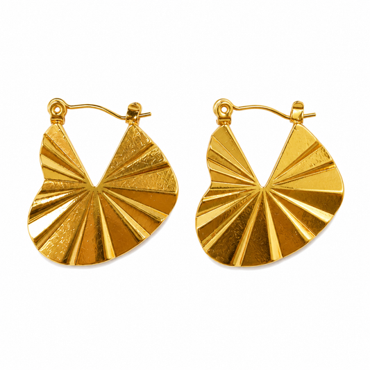 Gold Plated Fan Shape Hoop Earrings