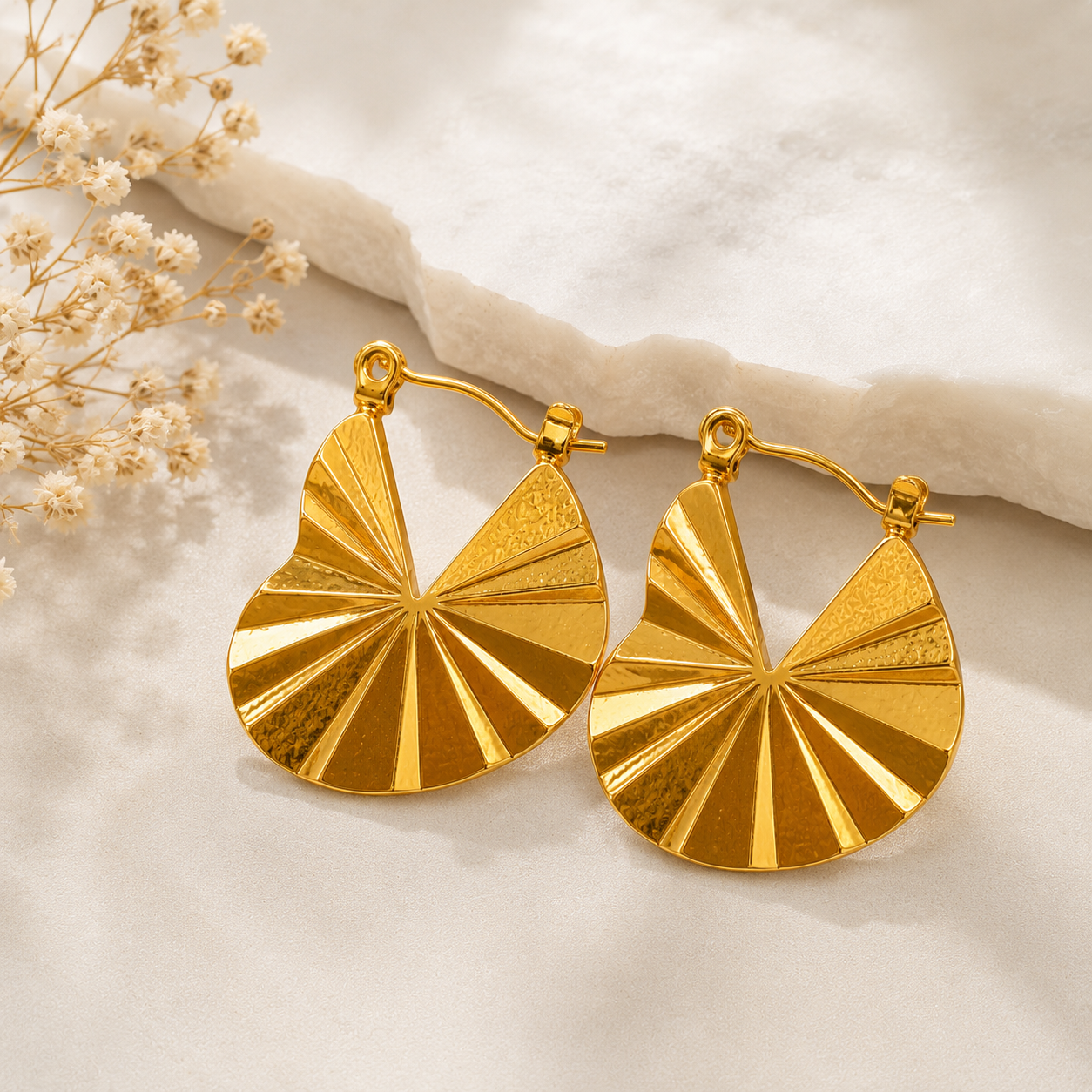 Gold Plated Fan Shape Hoop Earrings