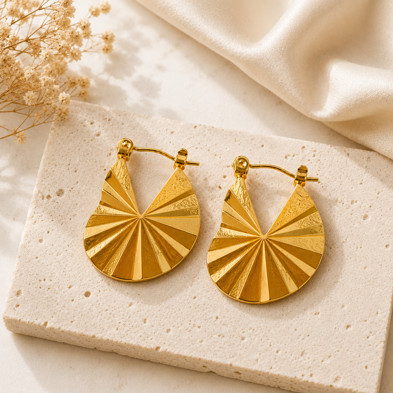 Gold Plated Fan Shape Hoop Earrings