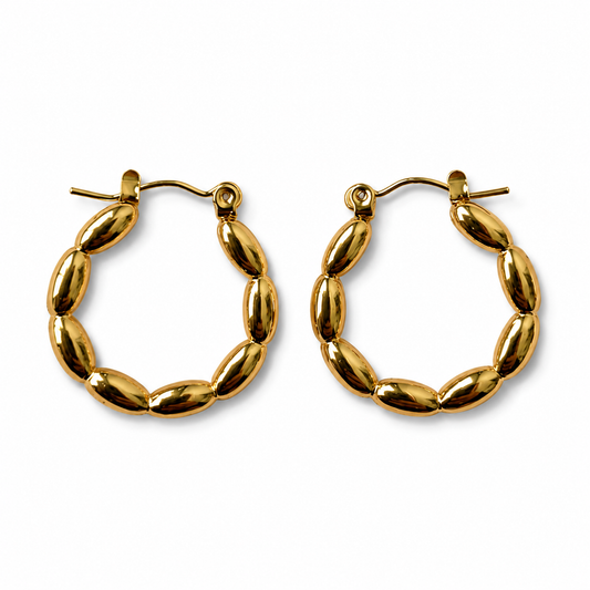 Gold Oval Bead Hoop Earrings for Women