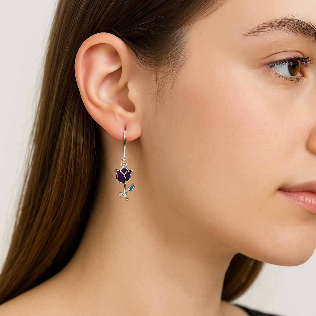 Red Rose Drop Earrings – Romantic Long Floral Dangle Earrings for Women & Girls