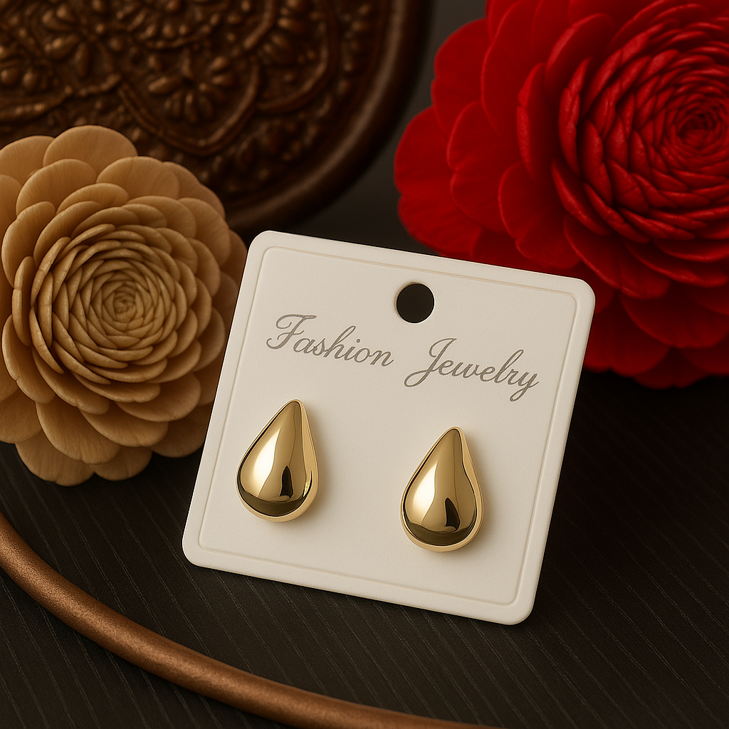 Gold Teardrop Stud Earrings | Minimalist Gold-Tone Fashion Jewelry for Women